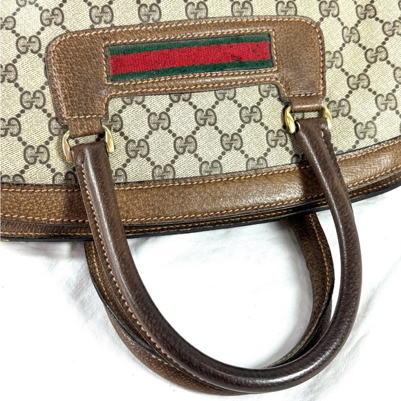 80's GUCCI Canvas Brown Leather GG Web Ophidia Boston Doctor Bag Made in Italy - Picture 8 of 17